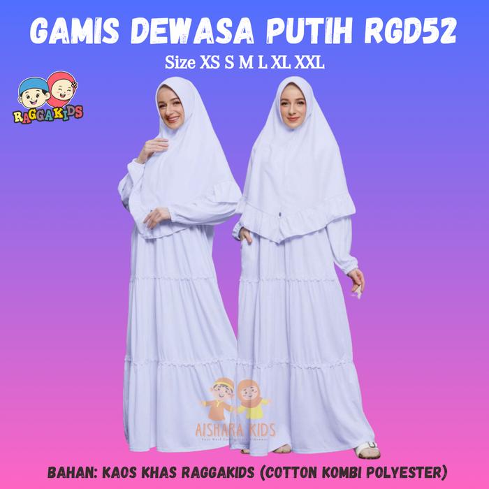 Jual Baju Gamis Dewasa Polos RGD37 Putih Raggakids Busui Friendly