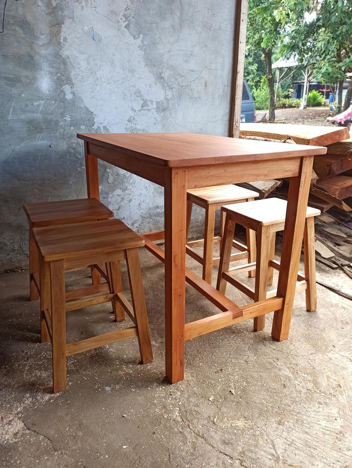 Gambar Set Meja angkringan kafe mahoni - Waterbased dari Furniture Pesona Jepara undefined Tokopedia