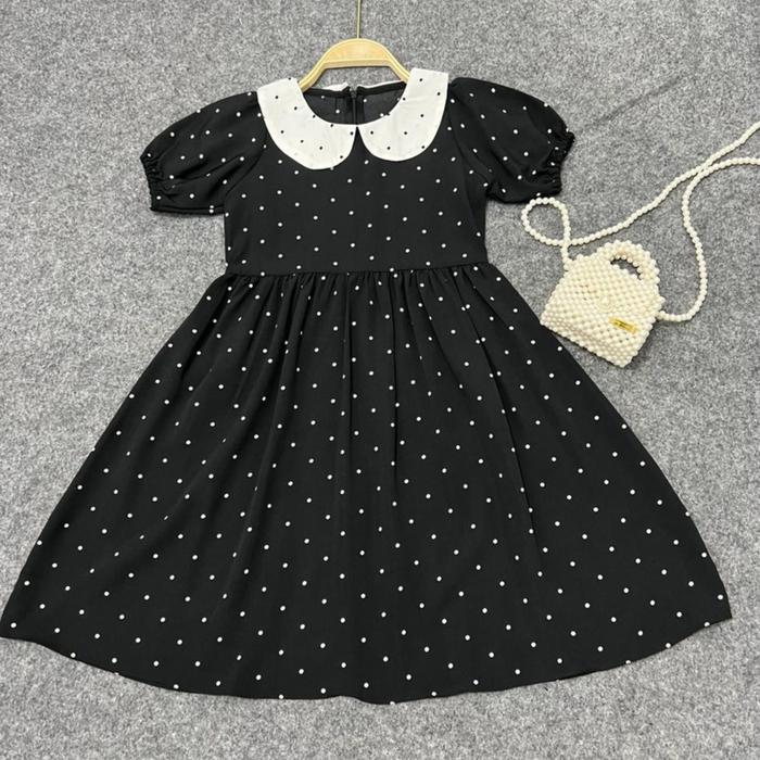 Gambar Dress Anak Perempuan Polkadot Wednesday Addams - Hitam, XL dari NEWVOTE undefined Tokopedia