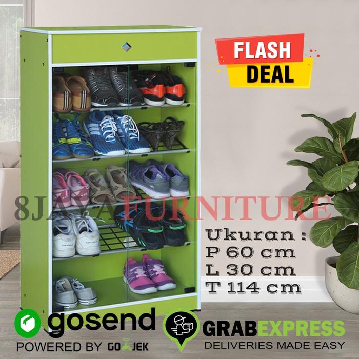 Gambar Rak / Lemari Sepatu Lunar Huga 425 Pintu Kaca Sliding Kayu Jati Tua - GREEN, NON RAKIT dari 8 Jaya Furniture undefined Tokopedia