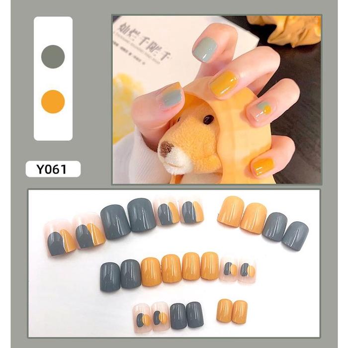Gambar Kuku palsu isi 24 pcs fake nails yang cantik free lem tahan lama estetik aesthetic lucu warna gradasi hitam putih merah biru panjang pendek elegant elegan remaja - Y061 dari numbertwo ID undefined Tokopedia