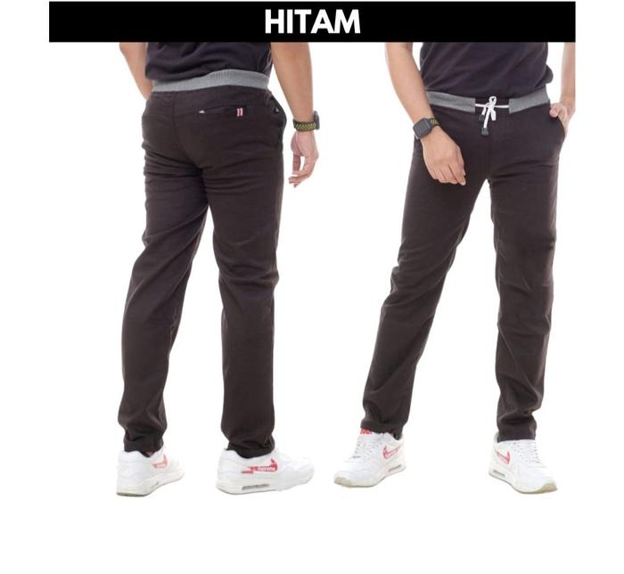 Gambar Celana Chino Panjang Pria Pinggang Karet Kolor Bahan Twill Slim fit - Hitam dari Bea Bea Olshop undefined Tokopedia