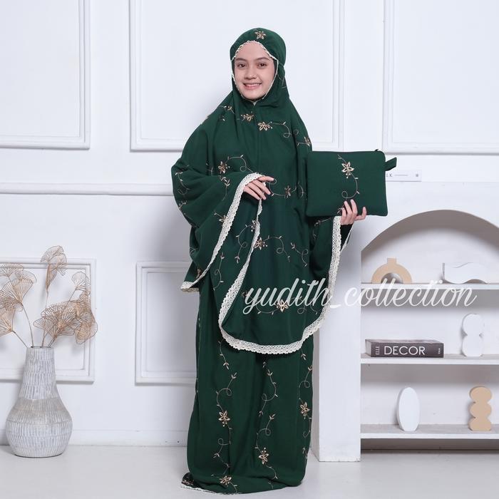 Gambar Mukena. Anak Tanggung Usia 11-15 Tahun Bordir Bunga Serangkai - hijau botol, anak tanggung dari Yudith.collection undefined Tokopedia