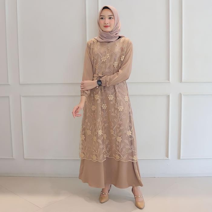 Gambar Gamis Brukat Simple Terbaru Dress Wanita Muslim Pesta Kondangan Murah - MOCCA, M dari Lapak Jaya22 undefined Tokopedia