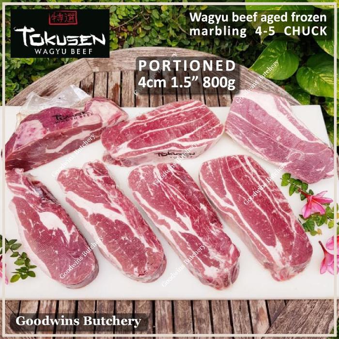 Gambar Beef CHUCK Wagyu TOKUSEN marbling 5 aged whole cut FROZEN 1pc - STEAK 4cm 0.8kg dari Goodwins Butchery undefined Tokopedia