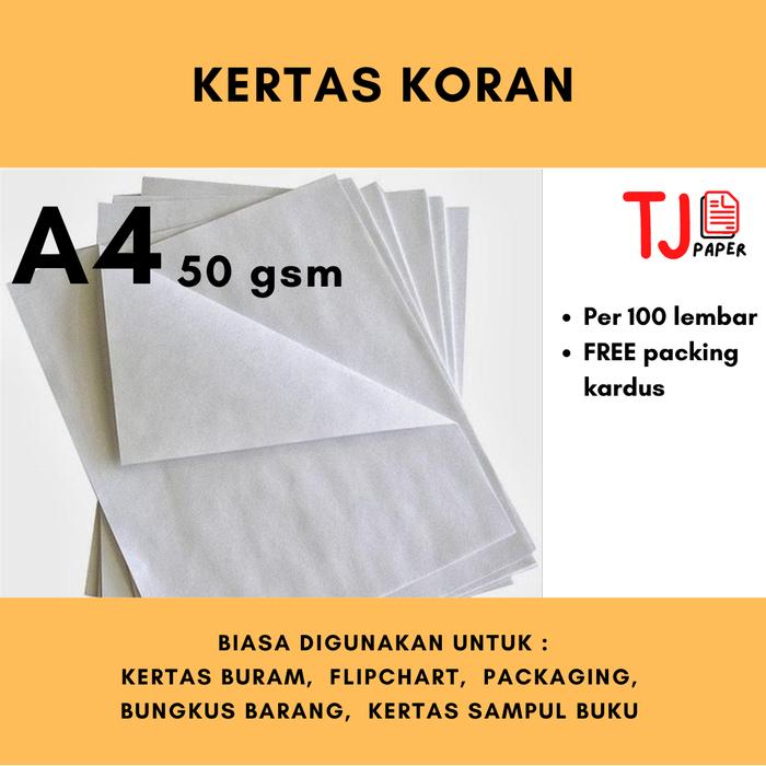 Gambar (100 lembar) Kertas Koran Polos  - A4 / F4 - 50 gram - Kertas Buram - A4 dari TJ Paper undefined Tokopedia