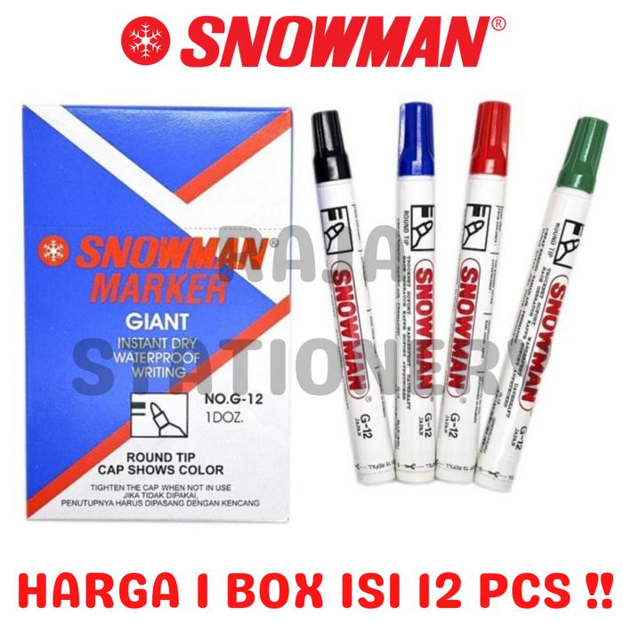 Gambar SNOWMAN PERMANENT MARKER G-12 SPIDOL PERMANEN AG-12 HITAM BIRU [12PCS] - BESAR G-12, BLACK dari Raja Stationery undefined Tokopedia