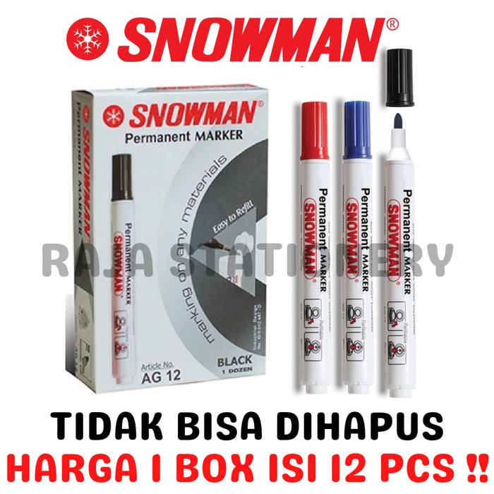 Gambar SNOWMAN PERMANENT MARKER G-12 SPIDOL PERMANEN AG-12 HITAM BIRU [12PCS] - KECIL AG-12, BLACK dari Raja Stationery undefined Tokopedia