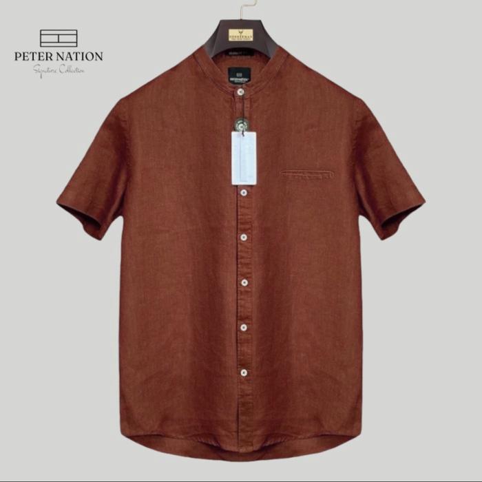 Gambar Kemeja pure linen peternation kerah sanghai lengam pendek all variant - Smokey topaz, L dari PETERNATION undefined Tokopedia