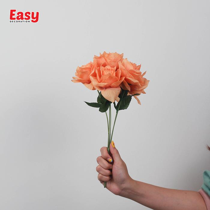 Gambar Bunga Rose Mawar Plastik Tangkai x5 Bunga Plastik Hias Artificial - Peach dari Easy Decoration undefined Tokopedia