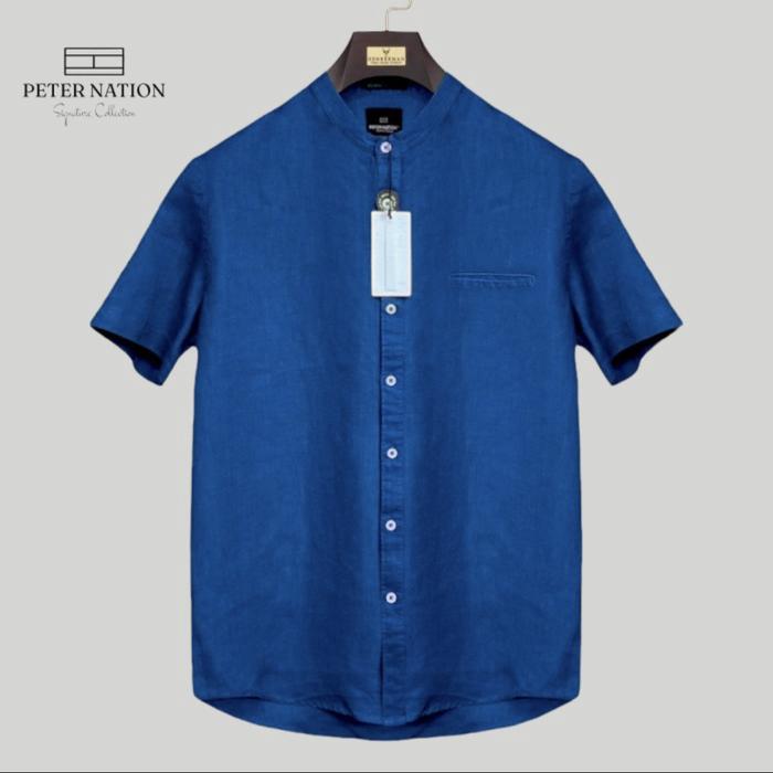 Gambar Kemeja pure linen peternation kerah sanghai lengam pendek all variant - Deep royal blue, XL dari PETERNATION undefined Tokopedia