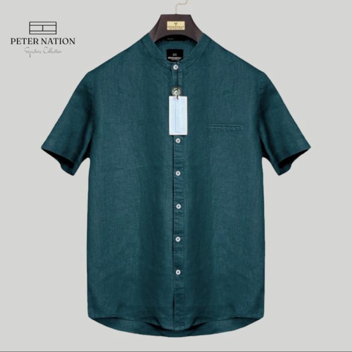 Gambar Kemeja pure linen peternation kerah sanghai lengam pendek all variant - Hijau, XL dari PETERNATION undefined Tokopedia