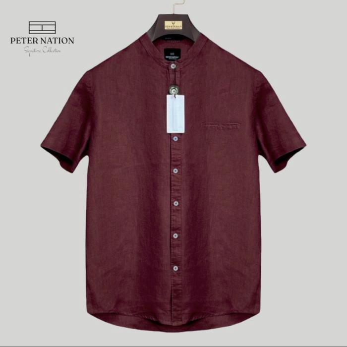 Gambar Kemeja pure linen peternation kerah sanghai lengam pendek all variant - Wine, S dari PETERNATION undefined Tokopedia