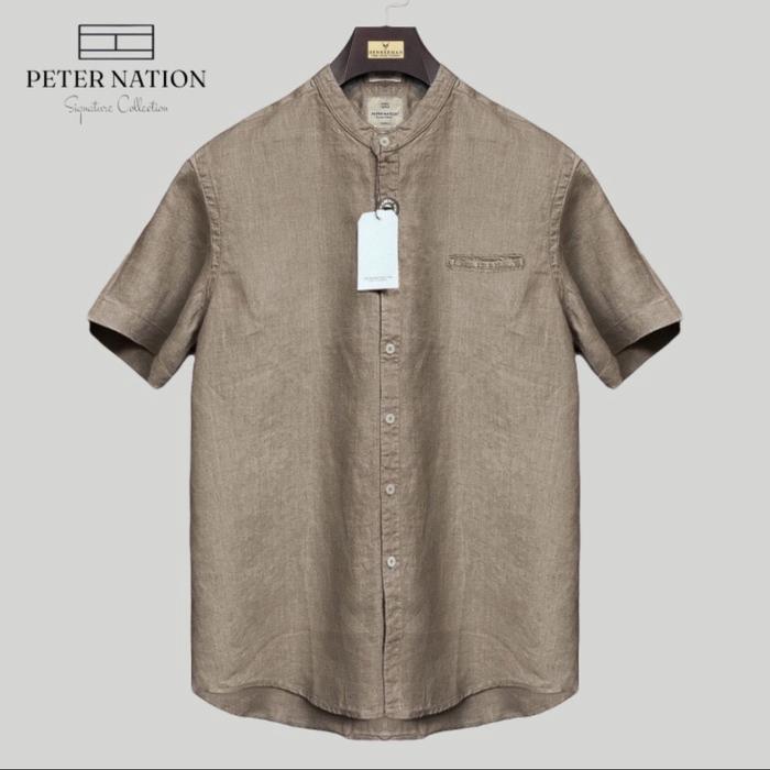 Gambar Kemeja pure linen peternation kerah sanghai lengam pendek all variant - Grullo, XL dari PETERNATION undefined Tokopedia