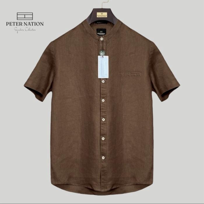 Gambar Kemeja pure linen peternation kerah sanghai lengam pendek all variant - Coffee, XL dari PETERNATION undefined Tokopedia