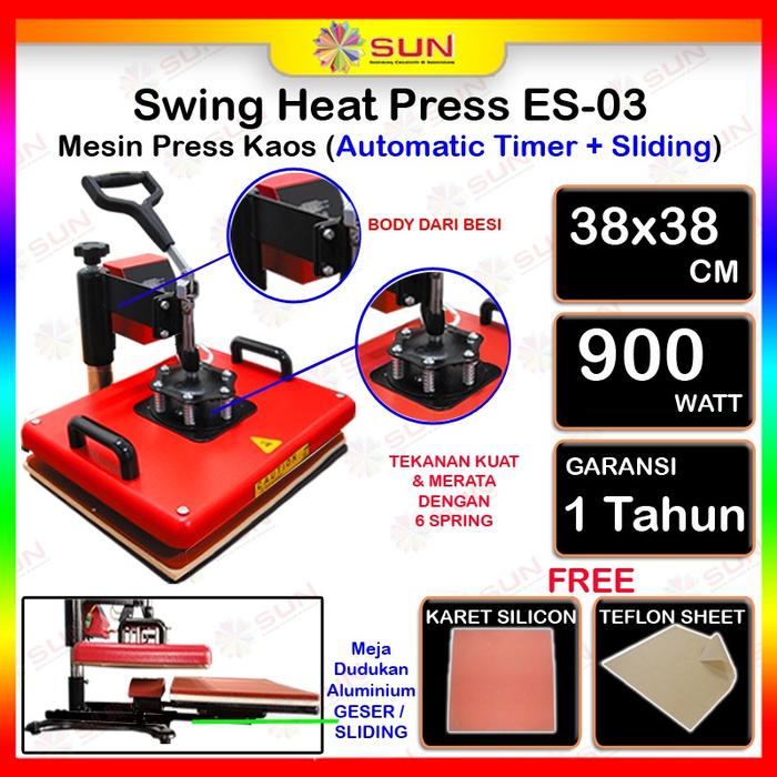 Gambar Mesin Press Kaos / SUN Swing Heat Press ES-01 UK 38 X 38cm + PETI KAYU - ES 03 38x38, Makassar dari Sun Indonesia undefined Tokopedia