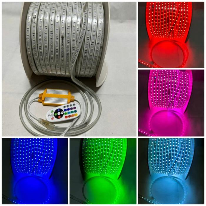 Gambar LAMPU LED STRIP SELANG RGB 5050 4 PIN 220V RGB KOMPLIT REMOT 10METER - 10M 5050 RGB+RM dari Bagus terang e undefined Tokopedia