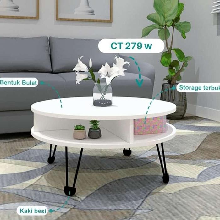 Gambar Meja tamu meja sofa minimalis, Coffee table bulat, meja multi fungsi - BULAT PUTIH dari GSF STORE undefined Tokopedia