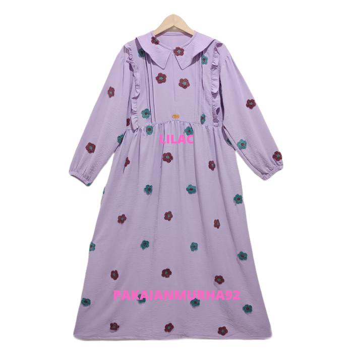 Gambar Gamis Bordir Crinkle Airflow Motif Bunga/Gamis Renda Crinkle - Lilac dari PAKAIANMURAH92 undefined Tokopedia