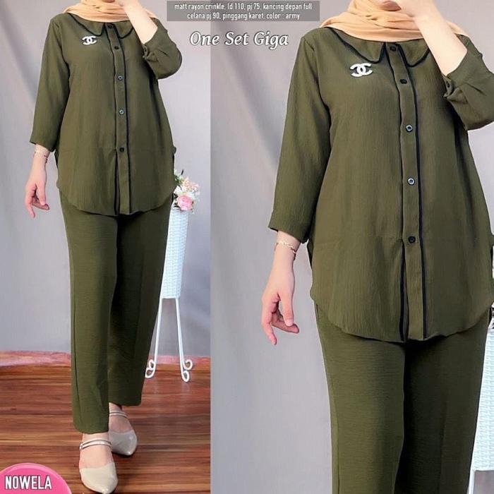 Gambar Terlaris Setelan Crinkle Giga Set Pakaian Wanita Baju Crinkle Wanita - Army dari Tafi Fashion undefined Tokopedia