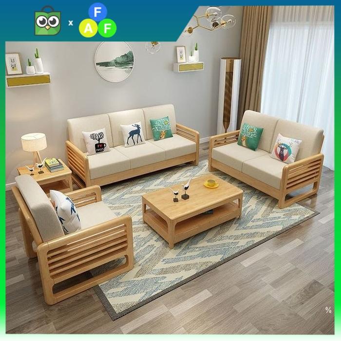 Gambar Set Sofa Ruang Tamu Minimalis Full Jati Solid - 2 No Meja dari Astro Jati_NEW undefined Tokopedia