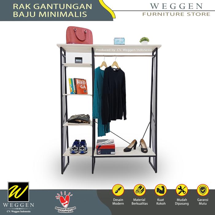 Gambar lemari gantungan besi rak pajangan baju dan pakaian minimalis modern - Hitam-Putih, Samarinda dari WEGGEN FURNITURE STORE undefined Tokopedia