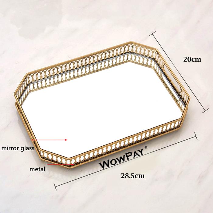 Gambar Golden Luxury Glass Mirror Nordic Tray Home Decor Nampan Kaca Hamper - IRON REC dari GrantGrand undefined Tokopedia
