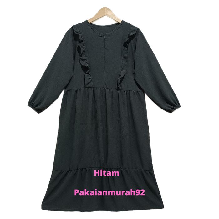 Gambar Gamis Rempel Susun Polos Bahan Crinkle Airflow // Gamis Midi - Hitam dari PAKAIANMURAH92 undefined Tokopedia