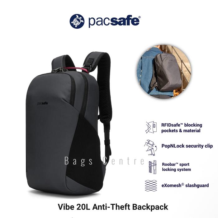 Jual PACSAFE Vibe 20L Anti-Theft Backpack Hiking RFID Slate