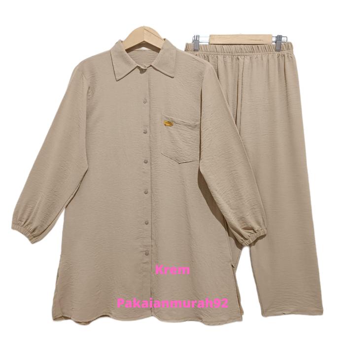 Gambar Tunik Oneset Bahan Crinkle Premium Lengan Panjang/ Setelan Wanita - Krem dari PAKAIANMURAH92 undefined Tokopedia