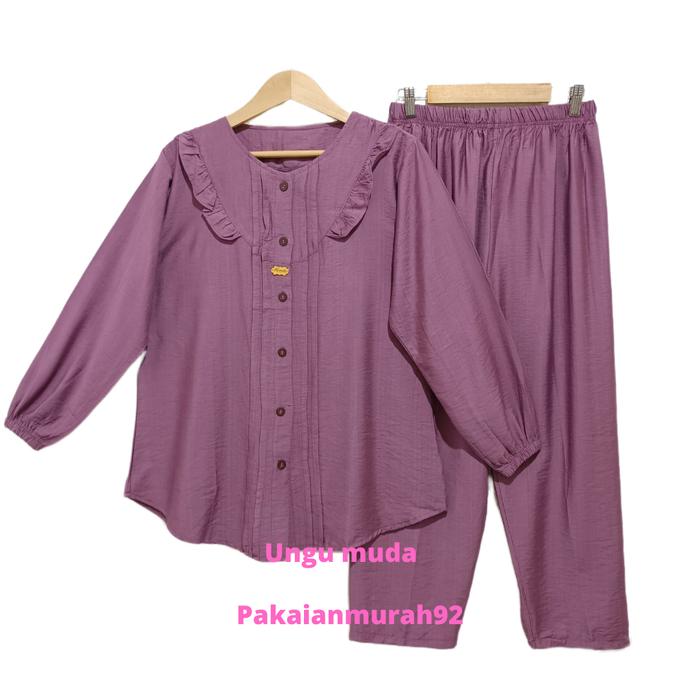 Gambar Setelan Wanita Kekinian Lengan Panjang PM Bahan Linen/ OneSet Wanita - Ungu muda dari PAKAIANMURAH92 undefined Tokopedia