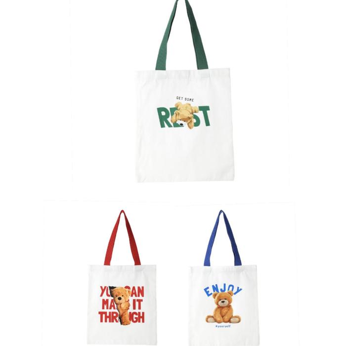 Gambar Miniso Tas Tote Bag Lucu - Color Blocking Bear Vertical Shopping Bag dari jastipsripilan undefined Tokopedia