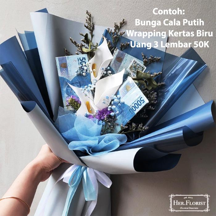 Gambar HER.FLORIST [CALA] Cala Lily Soap Flower 3PCS / HER MONEY BOUQUET/ - putih-biru, 10k dari Her.Florist undefined Tokopedia