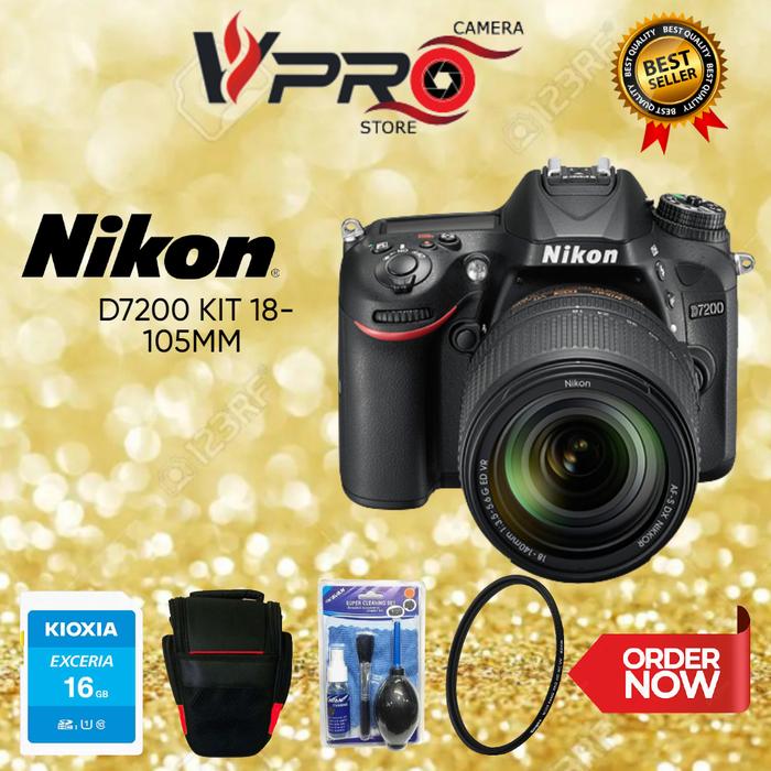 DSLR NIKON D7200 KIT 18-105MM KAMERA NIKON D7200 KIT18-105MM BLACK  standar