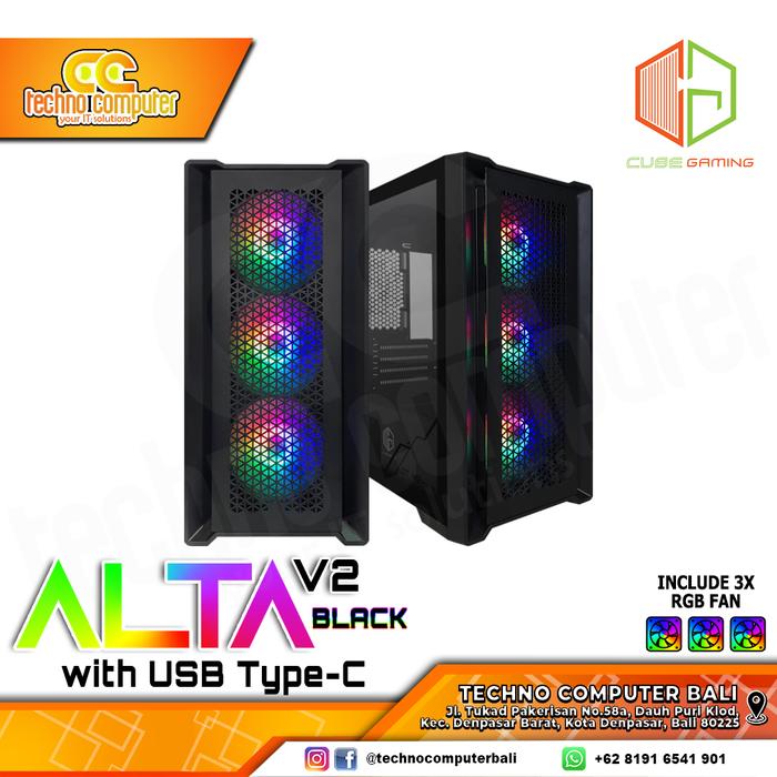 Gambar CASING CUBE GAMING ALTA v2 USB Type-C - Mid Tower mATX Tempered Case - Hitam dari Techno Computer Bali undefined Tokopedia