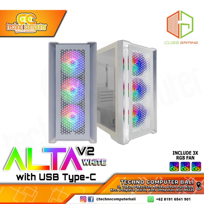 Gambar CASING CUBE GAMING ALTA v2 USB Type-C - Mid Tower mATX Tempered Case - Putih dari Techno Computer Bali undefined Tokopedia