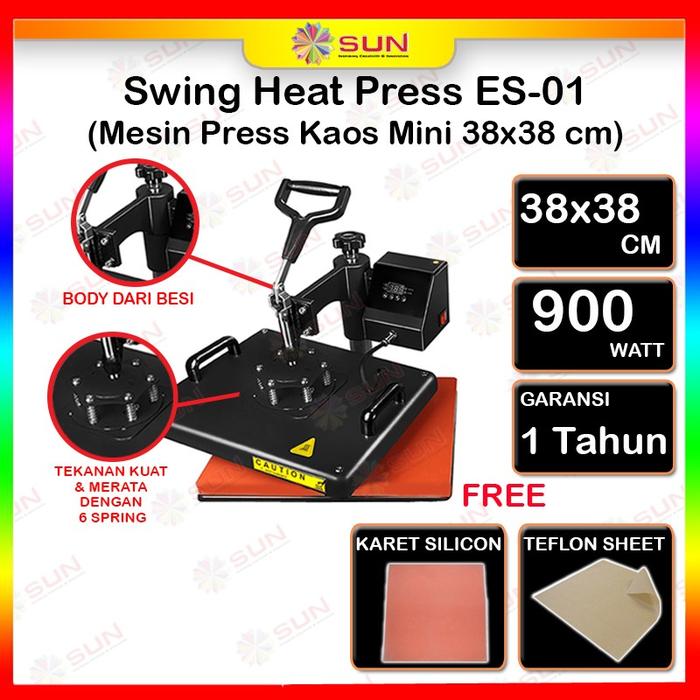 Gambar Mesin Press Kaos / SUN Swing Heat Press ES-01 UK 38 X 38cm + PETI KAYU - Swing 38x38, Makassar dari Sun Indonesia undefined Tokopedia