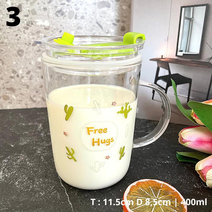 Gambar CACTO Mug Kaca Tutup Kaktus Cactus |Gelas Kaca Transparan - KAKTUS-03 dari Mega Indo Grosir undefined Tokopedia