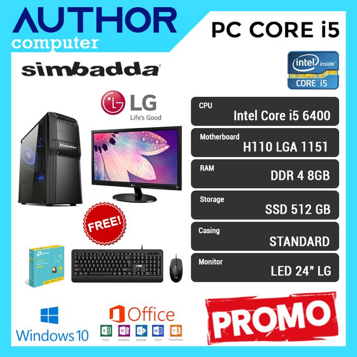 Jual PC Rakitan Core i5 6400 RAM 8GB SSD 512GB Monitor LG 24
