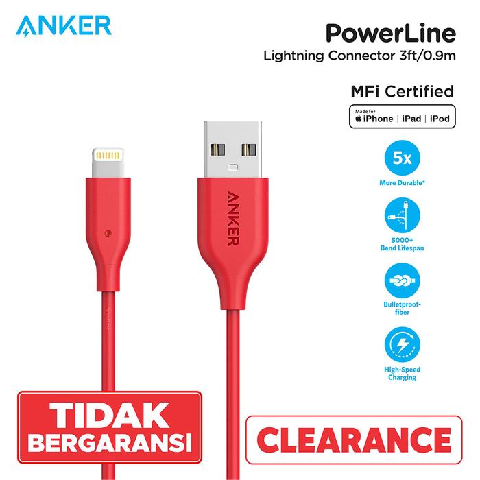 Gambar Kabel Charger Anker Powerline Lightning 3ft Red - A8111 - Merah dari Anker Indonesia undefined Tokopedia