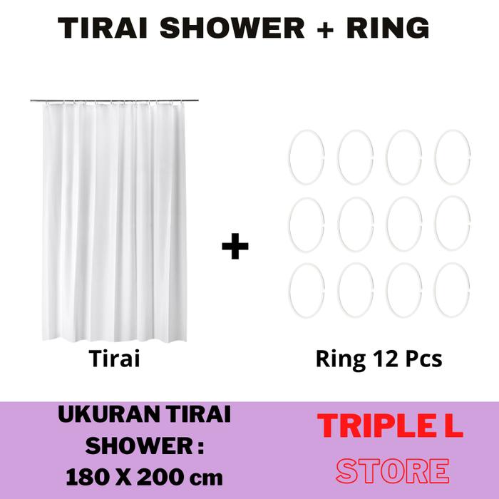 Gambar Set Paket Tirai Shower Kamar Mandi Shower Curtain dan Ring 12 Pcs dari triple L.Store undefined Tokopedia