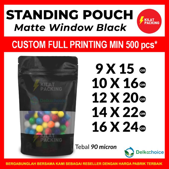 Gambar STANDING POUCH MATTE WINDOW BLACK / PLASTIK KEMASAN SNACK MURAH SATUAN - 14CM X 22CM dari kilat packing undefined Tokopedia