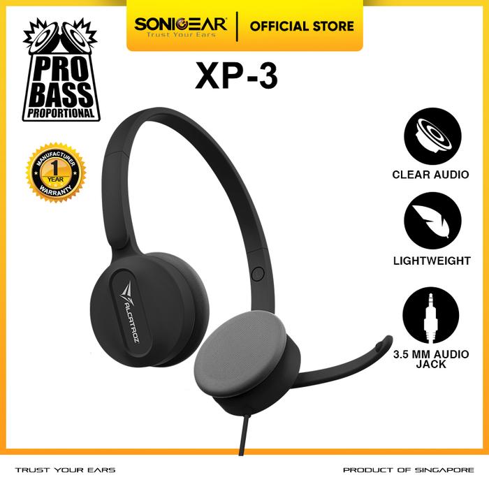 Gambar Headset Microphone XP 3 Headphone Stereo untuk Office Sekolah Gaming - Black dari Sonicgear Indonesia undefined Tokopedia