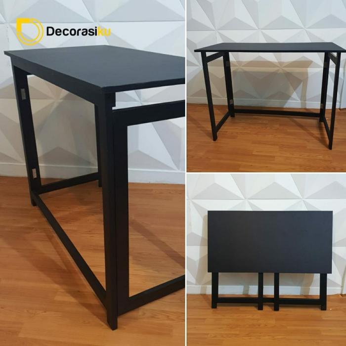 Gambar Meja Belajar Lipat Portable kaki putih 80cm- meja kayu - meja kerja- S - M 100cm Hitam, Alumunium dari decorasiku undefined Tokopedia