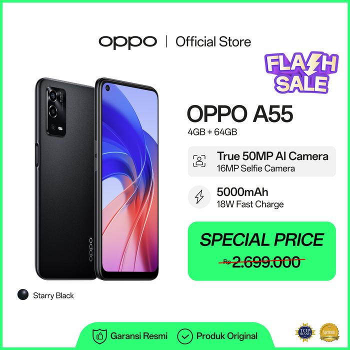 Gambar OPPO A55 4GB/64GB Smartphone (Garansi Resmi) - Promo Sale - Hitam dari OPPO Store Indonesia undefined Tokopedia