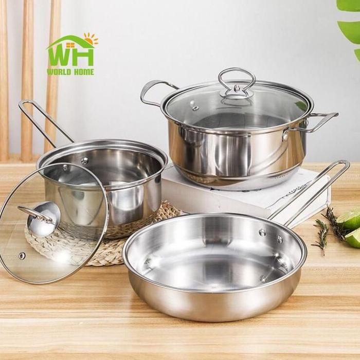 Gambar Panci Teflon Stainless Steel Set 3 Pcs Alat Masak Dapur Anti-stick - TG-8 dari surya mj undefined Tokopedia
