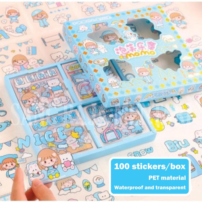 Gambar Stiker Momo Waterproof Dapat Box isi 100 Lembar | Sticker Tumblr Lucu - Momo Biru dari Sang Raja Mentari undefined Tokopedia