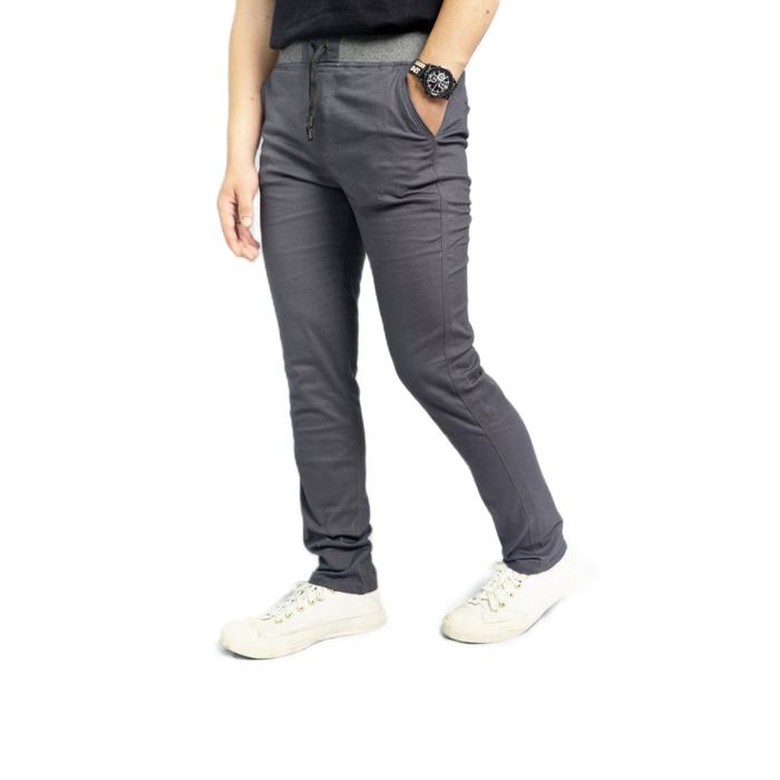 Gambar Celana Panjang Chino Pinggang Karet Rib Size 27-38 - Celana Cino Karet - Abu-abu, 27-28 dari AURA 53 STORE undefined Tokopedia
