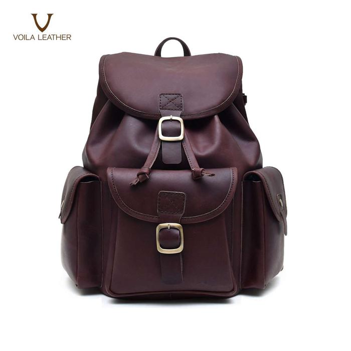 Gambar Tas Backpack Ransel Kulit Asli Voila Hayzel - Burgundy dari Voila Leather undefined Tokopedia