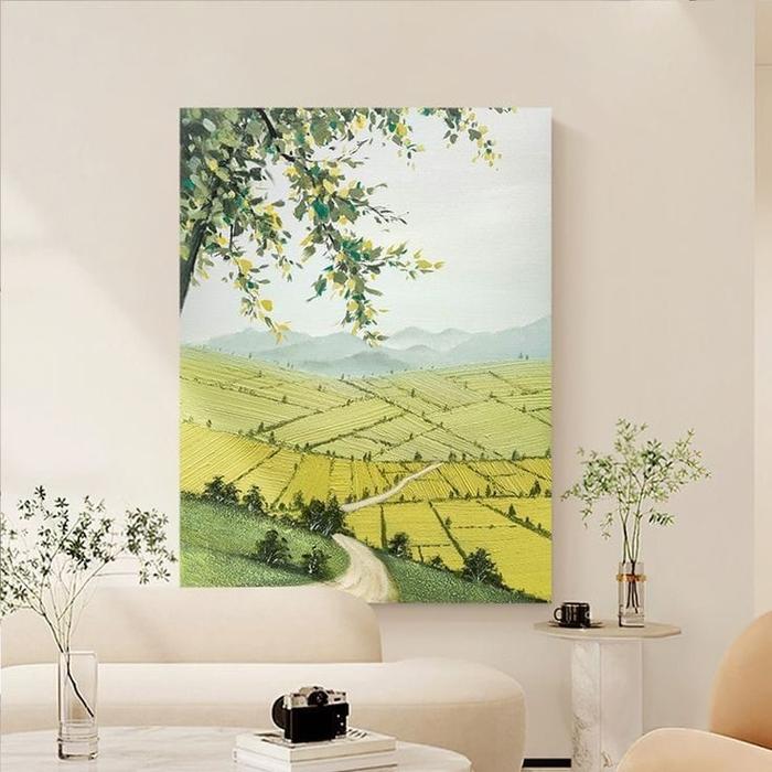 Gambar lukisan dinding kanvas modern art abstrak pemandangan gunung dan sawah - 200×100cm+frame dari Ayy art undefined Tokopedia